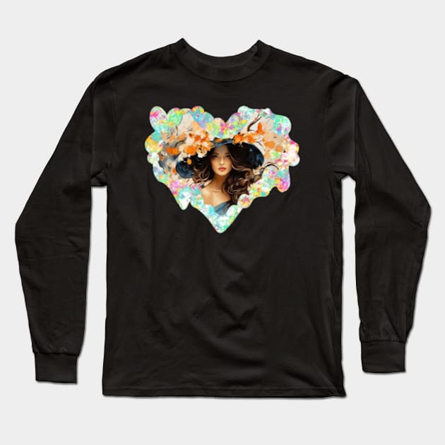 beautiful girl with flowers Long Sleeve T-Shirt by Ayesha